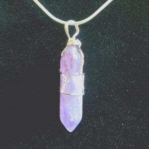 Amethyst Crystal Pendant Silver Necklace Energy Healing Good Dreams Sleep Relax